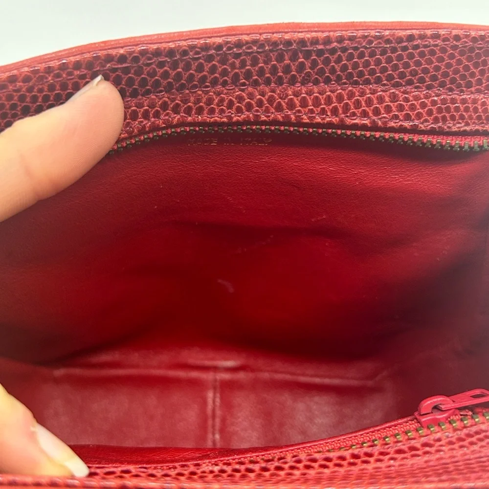 CHANEL Vintage Red Lizard Skin Hexagon Gold Chain Shoulder Bag